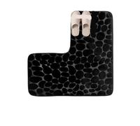 LPATEBCVU L Shaped Bathroom Rug L-shaped Bath Mats Cobblestone Cotton Solid Color Floor Mat for Bathroom Absorbent Non-slip Door Home Decoration(Black 1)