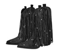 LPATEBCVU Western Boots Female Rhinestone Fringe Mid-Calf Cowboy Boots
