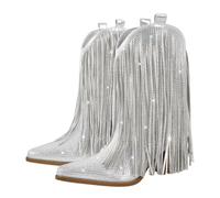 LPATEBCVU Western Boots Female Rhinestone Fringe Mid-Calf Cowboy Boots