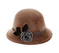 LPATEBCVU Women's Bowler Hat Autumn And Winter Women's Hat Elegant Solid Color Plush Ball Wedding Church Jazz Cap Female Bow Bowler Vintage Bucket(Dark khaki)