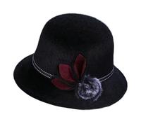 LPATEBCVU Women's Bowler Hat Autumn And Winter Women's Hat Elegant Solid Color Plush Ball Wedding Church Jazz Cap Female Bow Bowler Vintage Bucket(Black)