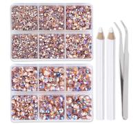 LPBeads 6400 Pieces Champagne AB Hotfix Rhinestones Flat Back 5 Mixed Sizes Crystal Round Glass Gems with Tweezers and Picking Rhinestones Pen