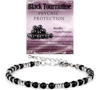 LPBeads Beaded Bracelets for Women Energy Gemstone Charm Jewelry Adjustable Bracelet Gifts for Mom, Daughter, Wife, Friends, Bestie, 4mm Silver, Black Tourmaline Stainless Steel, black tourmaline