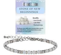 LPBeads Beaded Bracelets for Women Energy Gemstone Charm Jewelry Adjustable Bracelet Gifts for Mom, Daughter, Wife, Friends, Bestie, 4mm Silver, Moonstone Stainless Steel, natural moonstone