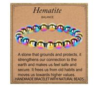 LPBeads Handmade Natural Gemstone Stretch Elastic Bracelet Healing Crystal Round Stone Beads Jewelry Gift for Women Men, 10mm, Rainbow Coated Hematite, Rainbow Coated Hematite