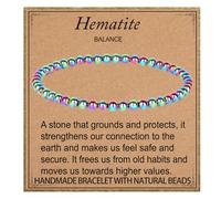 LPBeads Handmade Natural Gemstone Stretch Elastic Bracelet Healing Crystal Round Stone Beads Jewelry Gifts For Women Men, 4mm, Rainbow Coated Hematite, Rainbow Coated Hematite