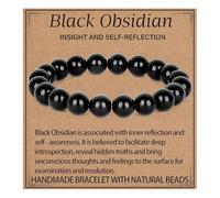 LPBeads Handmade Natural Gemstone Stretch Elastic Bracelet Healing Crystal Round Stone Beads Jewelry Gift for Women Men, 8mm, Natural Black Obsidian, Natural Obsidian