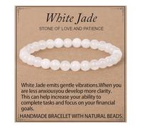 LPBeads Handmade Natural Gemstone Stretch Elastic Bracelet Healing Crystal Round Stone Beads Jewelry Gifts For Women Men, 6mm, Natural White Jade, Natural White Jade