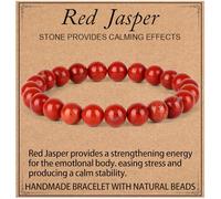 LPBeads Handmade Natural Gemstone Stretch Elastic Bracelet Healing Crystal Round Stone Beads Jewelry Gift for Women Men, 6mm, Natural Red Jasper, Natural Red Jasper