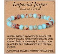 LPBeads Handmade Natural Gemstone Stretch Elastic Bracelet Healing Crystal Round Stone Beads Jewelry Gift for Women Men, 6mm, Natural Imperial Jasper, Natural Imperial Jasper