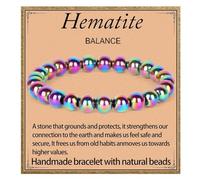 LPBeads - Natural Gemstone Stretch Bracelet Handmade Healing Crystal Round Stones Gift for Women Men, 6mm, Rainbow Coated Hematite, Rainbow Coated Hematite