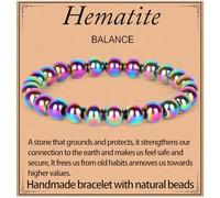 LPBeads - Natural Gemstone Stretch Bracelet Handmade Healing Crystal Round Stones Gift for Women Men, 6mm, Rainbow Coated Hematite, Rainbow Coated Hematite