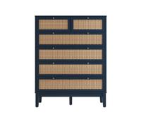 LPD Bordeaux Berlin Blue Chest Of Drawers With Rattan Front Gold Handles 6 Drawer Storage Unit
