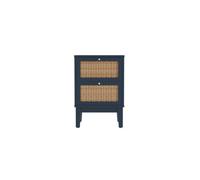 LPD Bordeaux Blue Bedside Cabinet -Rattan Front Panels & Gold Accents With 2 Drawers