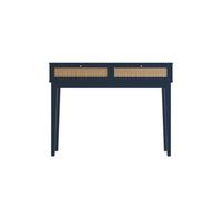 LPD Bordeaux Blue Dressing Table - Rattan Front Panels, Gold Handles & 2 Drawers