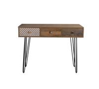 Dunelm Desk Casablanca - Wood, 3 Drawers, Hairpin Legs, 50×100×75 cm - Brown