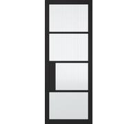 LPD Chelsea Reeded Glazed 4L Door 1981 x 762mm Primed Plus Black