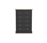 LPD Devon 5 Drawer Chest Charcoal Grey And Oak Finish Traditional Style H119 W79 D39.5Cm