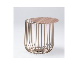 LPD Enzo Small Cage Table - Chic Gold Frame With Removable Oak Top & Hidden Storage