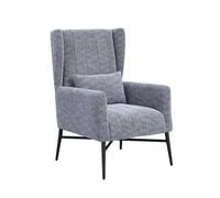 LPD Henley Navy Herringbone Accent Chair High Back With Cushion Black Frame Upholstered Seat