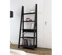 LPD Tiva Black Ladder Bookcase - Sleek Leaning Design With 5-Tier Shelving For Modern Storage W 64 X L 38.6 X H 175.4 Cm