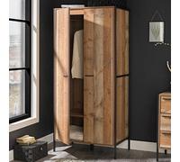 LPD Furniture Hoxton 2 Door Wardrobe Distressed Oak Effect, Brown