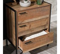 LPD Hoxton 3-Drawer Chest - Industrial Chic With Distressed Oak Effect & Sl esign