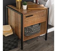 LPD Hoxton Bedside Cabinet - Industrial Chic With Distressed Oak Finish & Compact Storage