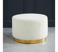 LPD Lara Large Pouffe - White Bouclé Elegance With Chic Gold Frame W 60 X L 0 X H 40 Cm