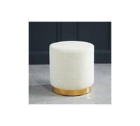 LPD Lara Small Pouffe White Boucle Fabric With Gold Base Circular Footstool H43 W40.5 D40.5Cm
