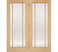 LPD Lincoln Solid Core Internal Door - Unfinished - Clear Glazed (Pair) 1981 x 1067mm Oak OPRSOLIN42
