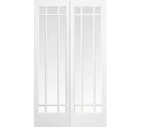 LPD Manhattan Solid Core Internal Door - Pair White Primed - Clear Bevelled Glazing 1981 x 1168mm White WFPRSMANCG46