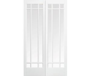 LPD Manhattan Solid Core Internal Door - Pair White Primed - Clear Bevelled Glazing 1981 x 1168mm White WFPRSMANCG46