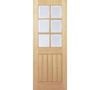 LPD Mexicano Solid Core Internal Door - Unfinished - 6L Clear Bevelled Glazing 1981 x 686mm Oak OMEXCG27