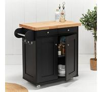LPD Portland Black & Oak Kitchen Island - Smart Storage With Solid Wood Worktop