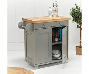 LPD Portland Grey & Oak Kitchen Island - Stylish Storage With Solid Wood Worktop