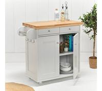 LPD Portland White & Oak Kitchen Island - Elegant Storage With Solid Wood Worktop