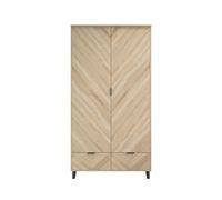 LPD Stockholm Chevron 2 Door Wardrobe - Engineered Wood - L58 X W100 X H190 Cm - Sonoma Oak/black Matte
