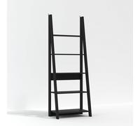 LPD Tiva Black Ladder Bookcase - Sleek Leaning Design With 5-Tier Shelving For Modern Storage W 64 X L 38.6 X H 175.4 Cm