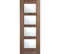 LPD Vancouver Solid Core Internal Door - Prefinished - 4L Clear Glazed 2040 x 826mm Walnut WALVAN4L826