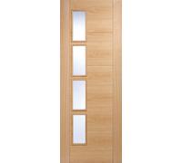 LPD Vancouver Solid Core Internal Door - Prefinished - 4L Clear Glazed Offset 1981 x 762mm Oak OVAN4LOS30