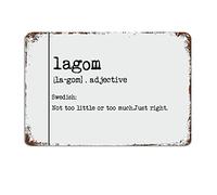 LPDCJF Lagom Definition Typography Metal Sign Lagom Definition Metal Tin Sign Vintage Metal Wall Art Rustic Wall Sign Home Decor for Bedroom Living Room Front Porch 8x6 In