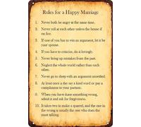 LPDCJF Rules for a Happy Marriage Never Both Be Angry at The Same Time Retro Tin Sign Metal Wall Art for Indoor Outdoor Home Decor Room Door Accessories Poster Gifts Bedroom 16x12 In