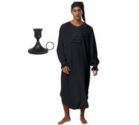 Lpdshaa Adult Men Ankle Length Side Slit Hem Nightgown | 3 Pcs Funny Pajama Set,Colonial Historical Sleep Outfit,Colonial Night Cap Outfit,Halloween Historical Costume,Loungewear