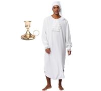 Lpdshaa Adult Men Ankle Length Side Slit Hem Nightgown | 3 Pcs Funny Pajama Set,Colonial Historical Sleep Outfit,Colonial Night Cap Outfit,Halloween Historical Costume,Loungewear