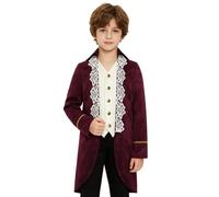 Lpdshaa Boys Gothic Punk Childr Jackets Cardigans for Medieval Cosplay Renaissance Party Turn Down Collar Theater Outfit Burgundy 5-6 Years