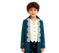 Lpdshaa Boys Gothic Punk Childr Jackets Cardigans for Medieval Cosplay Renaissance Party Turn Down Collar Theater Outfit Peacock Blue 13-14 Years