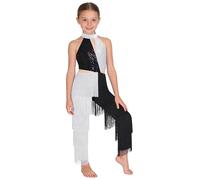 Lpdshaa Kids Girls Disco Jumpsuit Retro 1950S Costume Flapper Costume 70S Hippie Star Dancewear Hip-Hop White 5-6 Years