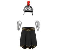 Lpdshaa Mens Viking Romans Larp Costumes Spartan Warrior Gladiator Skirt Set with Hat and Bracers Black M
