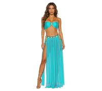 Lpdshaa Womens 4 Pcs Belly Dance Costume Exotic Wear Cleopatra Egyptian Dancer Outfits for Cosplay Sky Blue XL